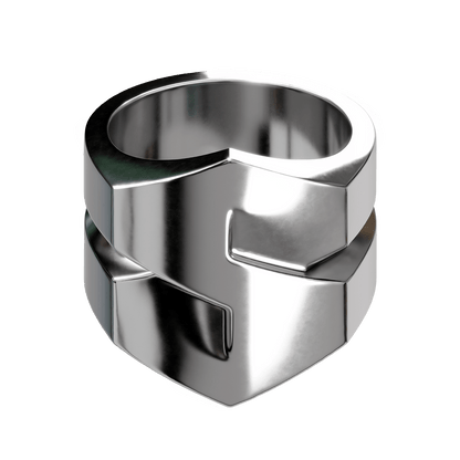 ein auffälliger ring aus recyceltem silber mit einem abstrakten s-förmigen design im modernen y2k-stil. #swag