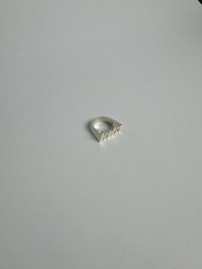 Ein individuell gestalteter Ring mit Namensgravur, der ein Beispiel für eine persönliche Schmuck-Sonderanfertigung ist, gefertigt in Handarbeit in unserer Werkstatt in Hamburg.